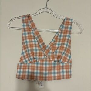 La Hearts Orange and Blue Plaid Tank Top